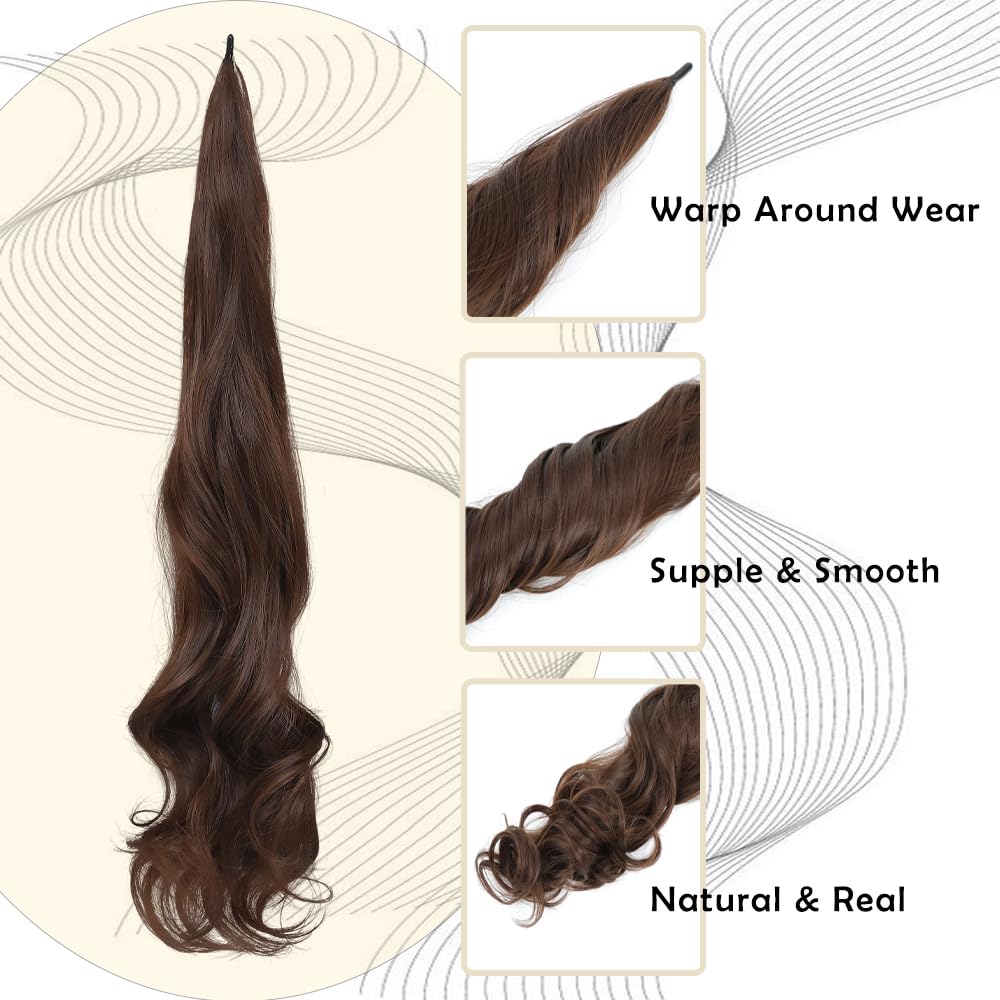 DORILA Ponytail Extension Flexible Wrap Around Ponytail Hair Extensions 32 Inch Long Curly Pony Tails Hair Extensions Wavy Hair Ponytails Hairpieces For Women Daily Use (12#)