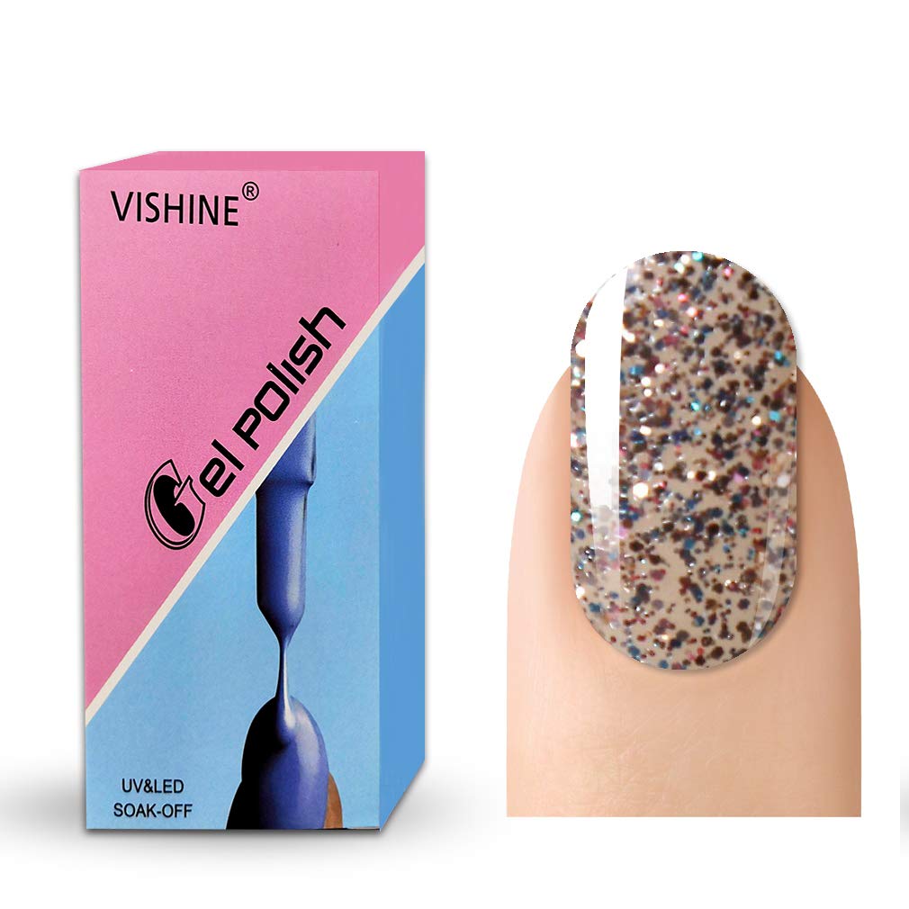 Vishine Soak Off UV LED Gel Polish Lacquer Nail Art Manicure Varnish Nude Sequins(1583)