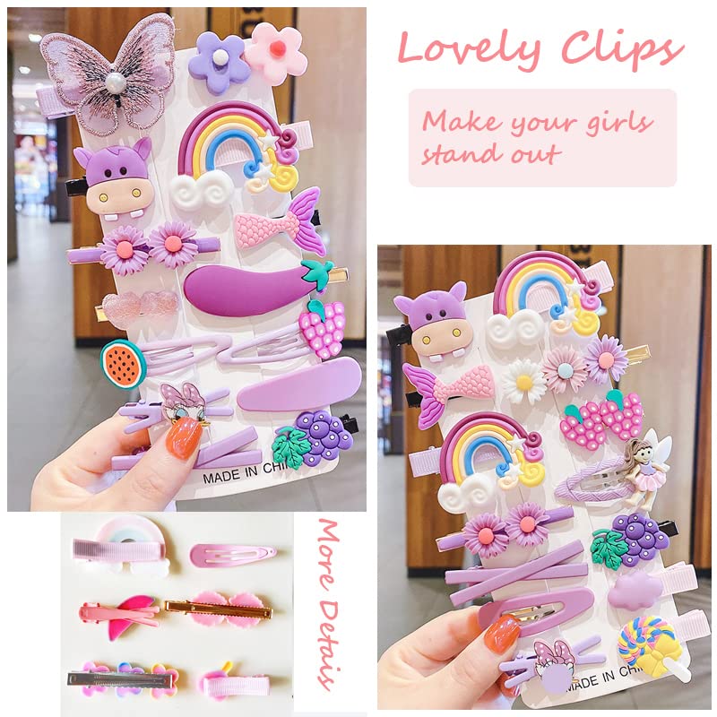 28 PCS Cute Hair Clips Fashion Girls Hair Accessories Flower Fruit Colorful Rainbow Candy Dessert Lovely Animal Barrettes Set Non-slip Metal Snap Pins for Girls Kids Teens Toddlers (Style E)