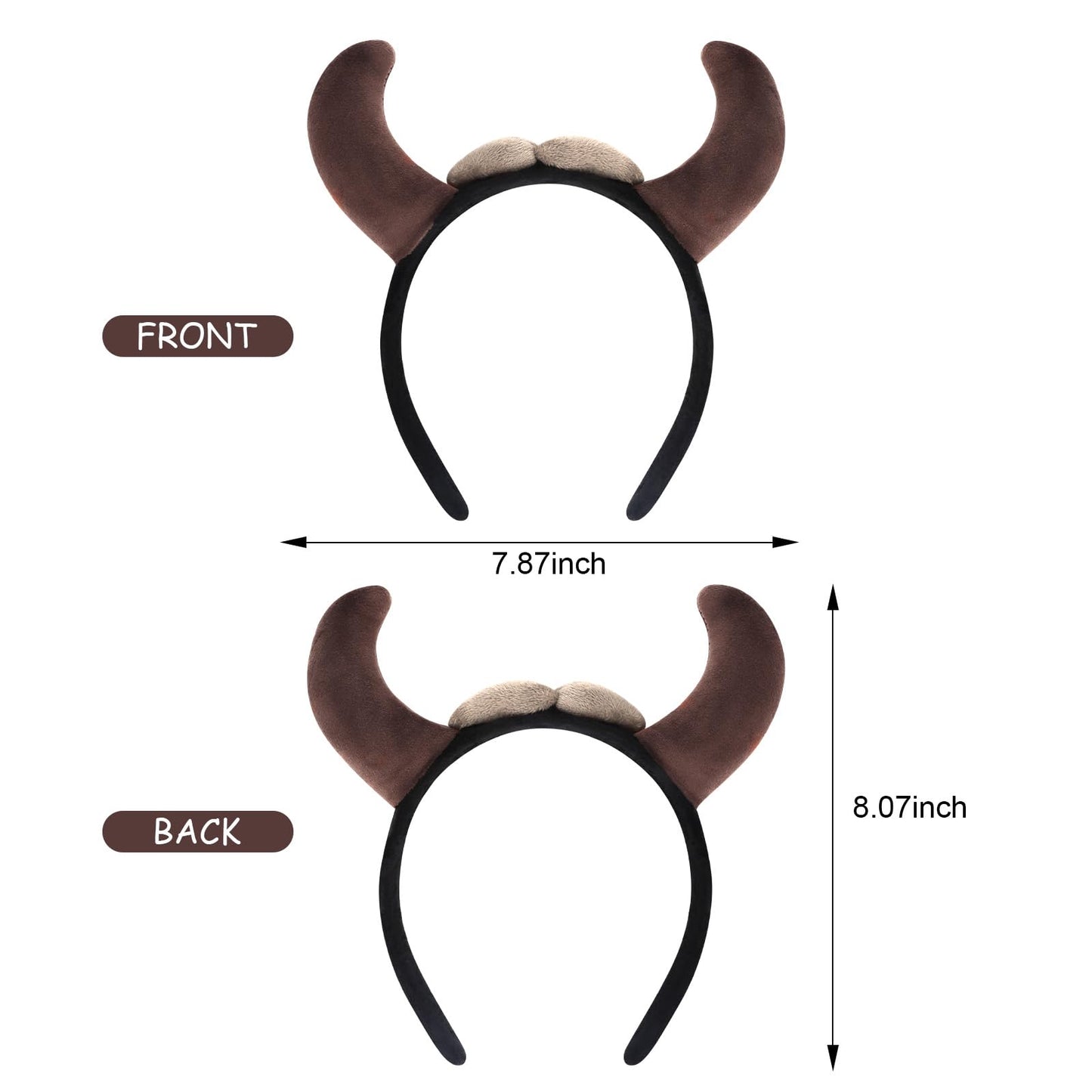 GAFATORY Bull Headband Horns Headband for Custome Cute Headband of Ox Hairband for Halloween Christmas Gifts Funny Headband Animal Ears Headband for Fun Animal Accessories Brown Cow Ears