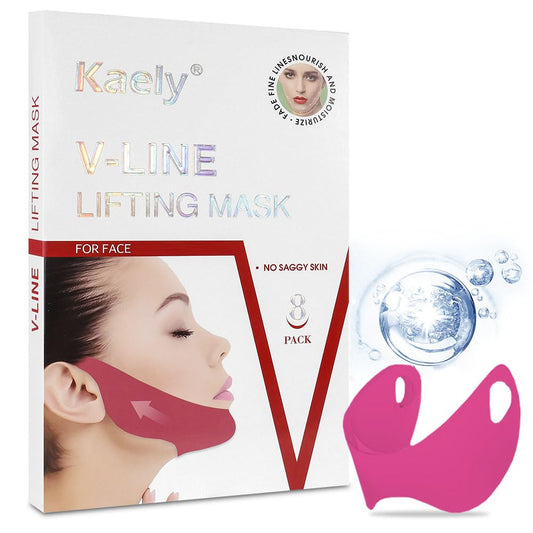 evpct 8Pcs V Line Lifting Mask Strap, Face Lift Mask with Collagen, Hydrating Anti-aging, Rose Red & Universal Size