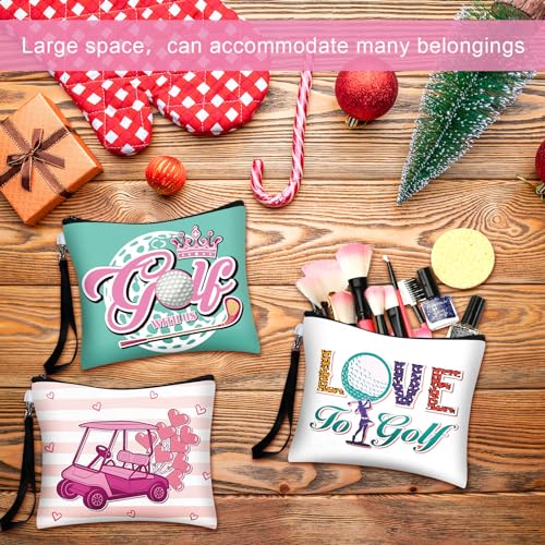 18 Pieces Golf Gift for Women Golfers Cosmetic Bags 9 Styles Makeup Bag Bulk Zipper Pouch Travel Toiletry Bags Purses Organizer Case for Ladies Girls Golfers Lover Player Accessories