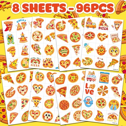 96 PCS Pizza Temporary Tattoos for Kids Party Favors