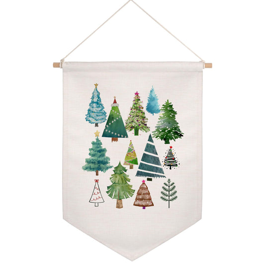 Christmas Tree Banner Christmas Decor Christmas Pennant Style Flag Wall Decor Banner Holiday Wall Decor Christmas Tree Art Snowy Forest Wall Art Christmas Gift