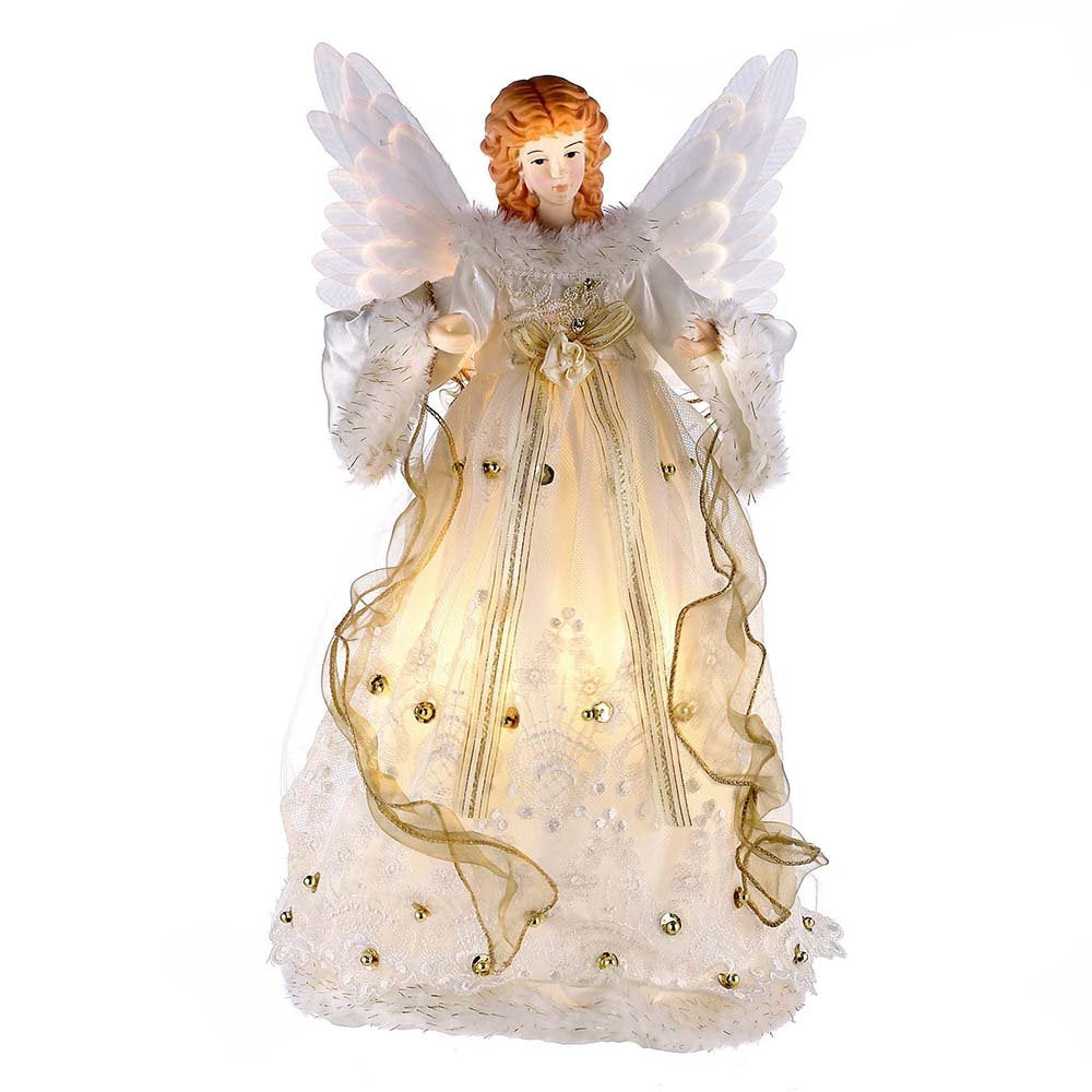 Kurt Adler 14-Inch Ivory and Gold Fiber Optic Animated Angel Treetop (UL2184)