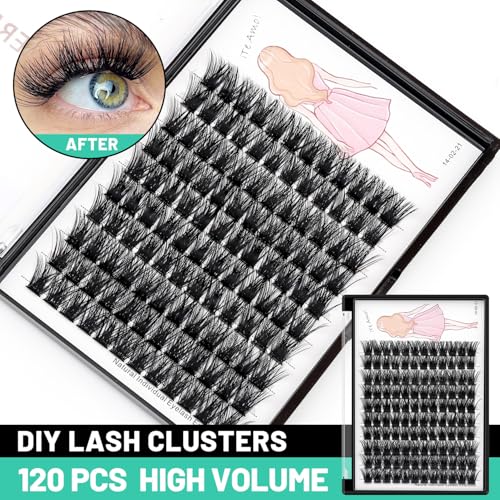 Bodermincer 120 Clusters/box Wide Cluster 3D Effect Glue Bonded Cluster Eyelashes Individual Eyelash Extension Eyelashes Bunches False Eyelashes Home Eyelash Extension (12MM)