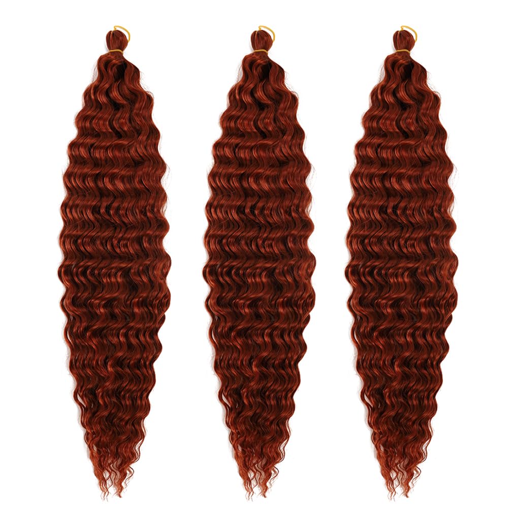 BALINGHAIR Ocean Wave Crochet Hair 30 Inch Deep Wave Braiding Hair Long Curly Crochet Braids Hair Extensions Red Brown(350#-3Pcs)