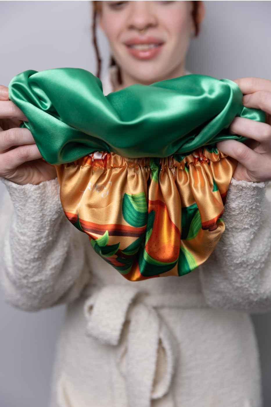 Ecoslay Reversible Satin Hair Bonnet, Strawberry and Orange Print Design, Large (Orange)