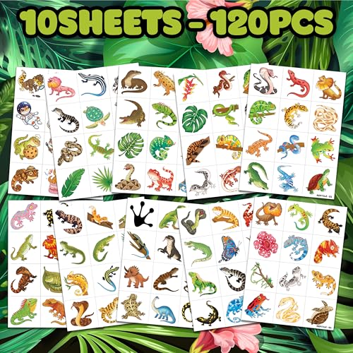 120 PCS Reptile Temporary Tattoos for Kids | Safari Party Favors