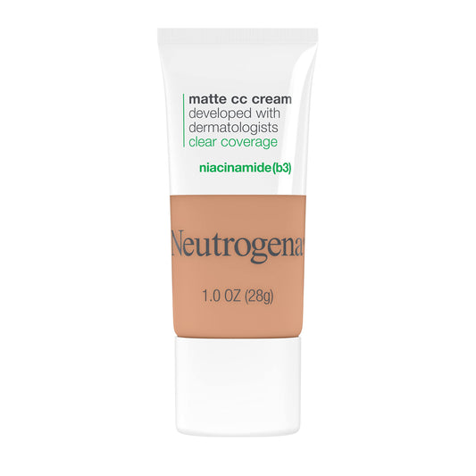 Neutrogena Clear Coverage Flawless Matte CC Cream, Full-Coverage Color Correcting Cream Face Makeup with Niacinamide (b3), Hypoallergenic, Oil Free & Fragrance Free, Warm Linen, 1 oz