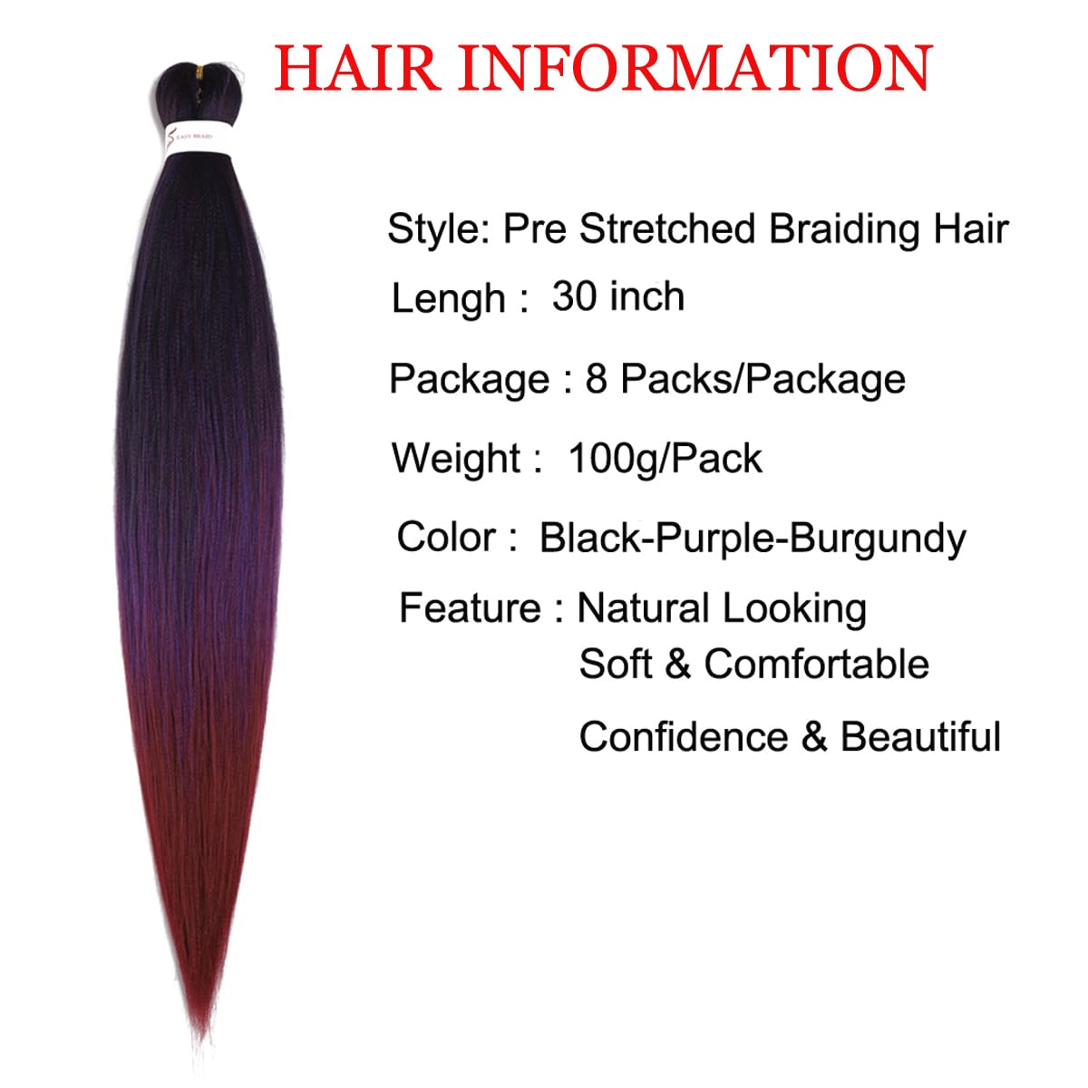 Pre Stretched Braiding Hair 8 Packs 30 inch Long Braiding Hair Prestretched Crochet Braids Hair Professional Yaki Straight Synthetic Hair Extensions(30",1B/Purple/900)