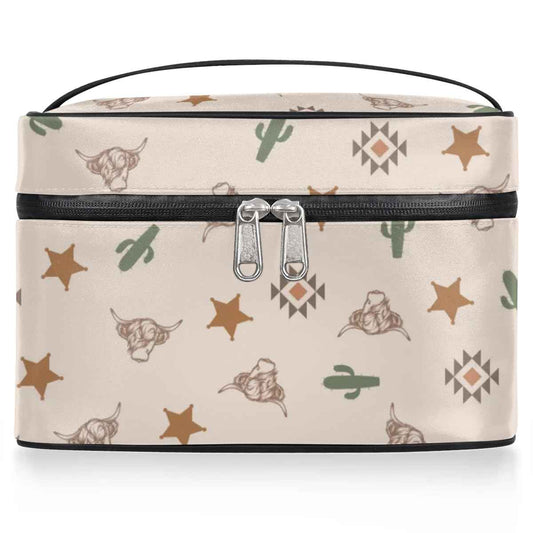 OMFUNS Highland Cow Makeup Bag, Western Cactus Travel Cosmetic Bag for Women Girls Large Capacity Make Up Case Cosmetic Organizer Toiletry Bag Zipper Pouch
