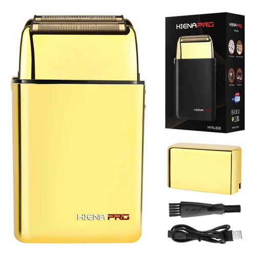 HIENA PRO Foil Shaver for Men Barber, Double Electric Foil Trimmer, Professional Electric Razor, Close Shaver, Cordless Rechargeable with USB, Gold