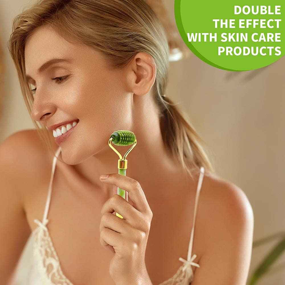 Jade Roller & Gua Sha Set, 4 in 1 Gua Sha Facial Massage Tool Beauty Face Roller Tools for Neck, Eyes, Body Muscle Relaxing and Relieve Fine Lines and Wrinkles