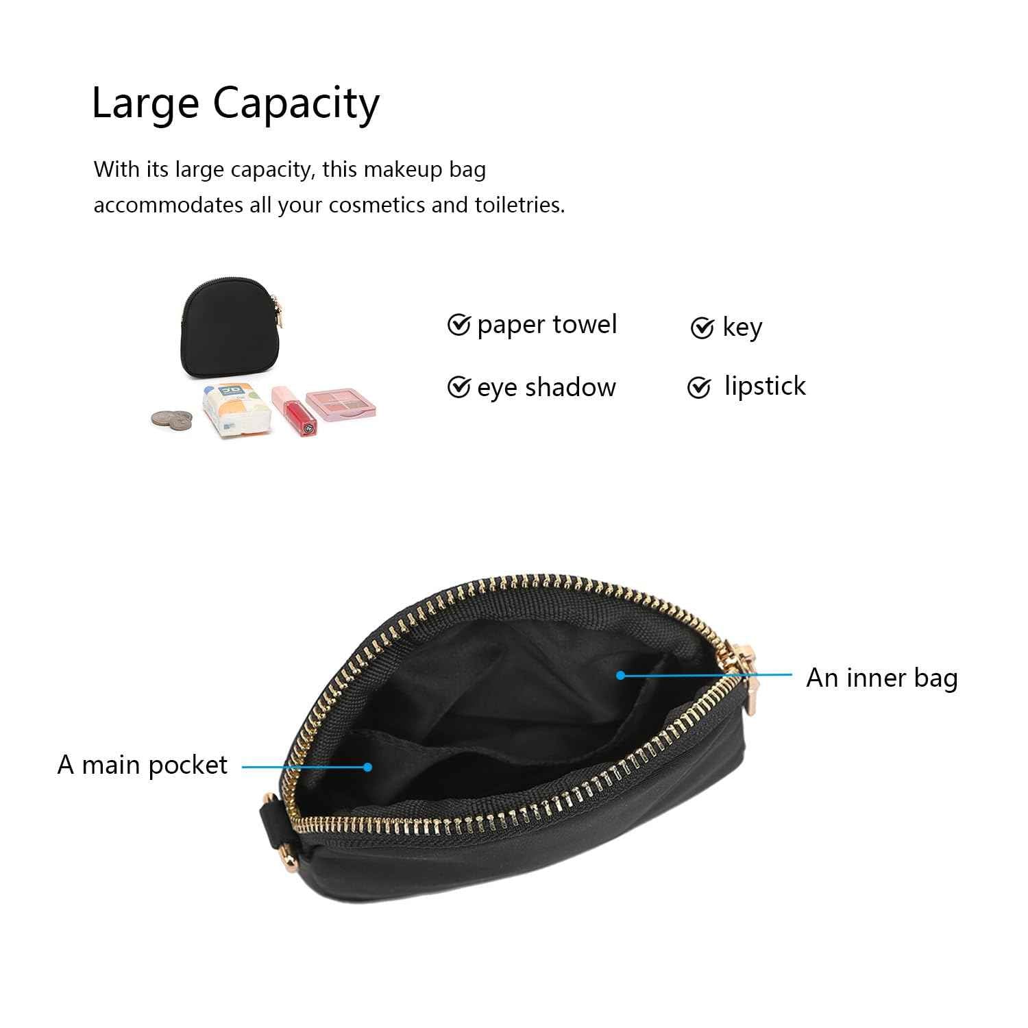 YONBEN Organizer Bag Makeup Bag for Purse Travel Toiletry Zipper Pouch Small Makeup Pouch with Pockets Wristband design (Black Nylon)
