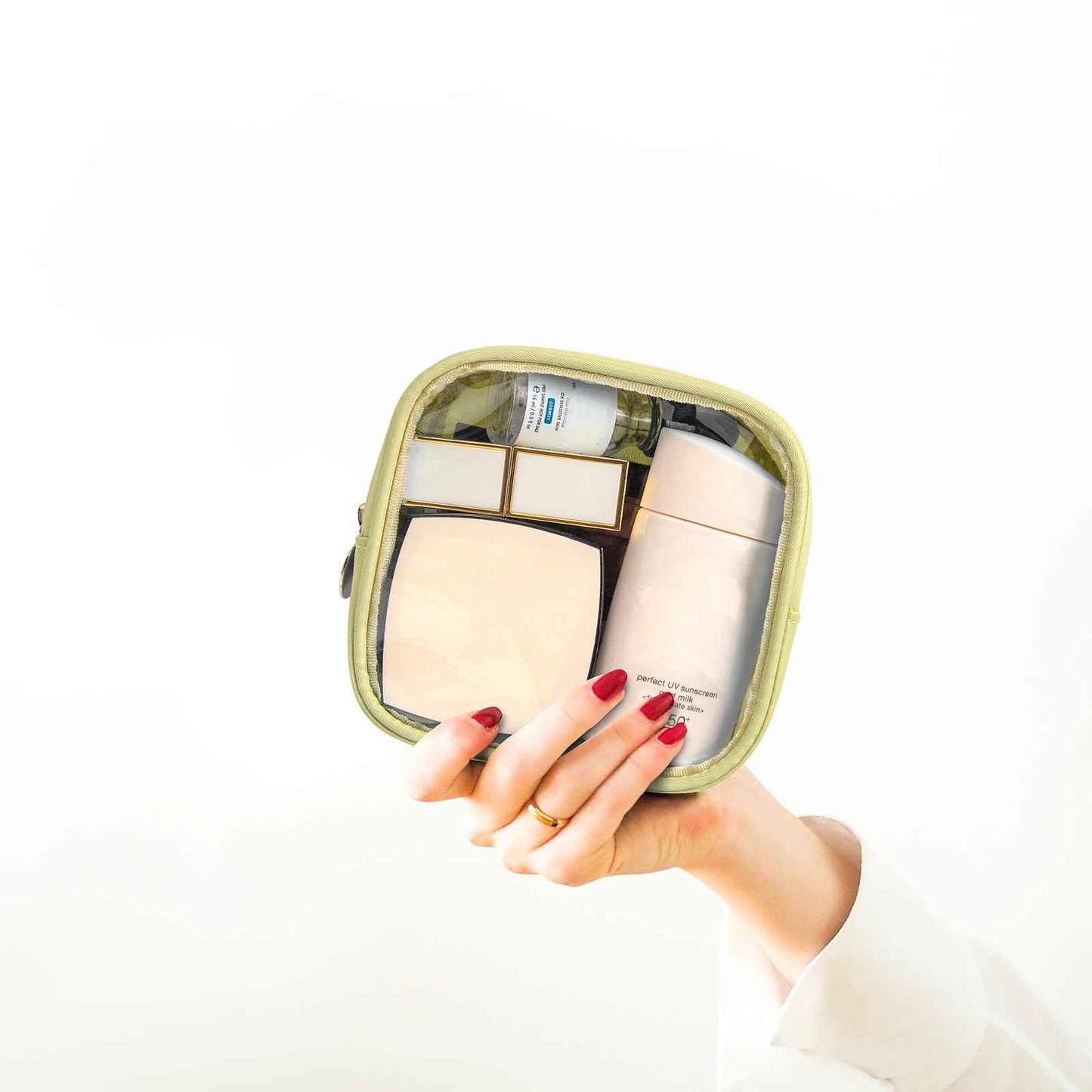 KOTORA Clear Makeup Bag Cosmetics Bag Mini Small Pouch Purse TSA Approved Toiletry Bags Zipper Pink Cute Pouches Make Up Travel Toiletry Car Accessories Essentials for Women Girls