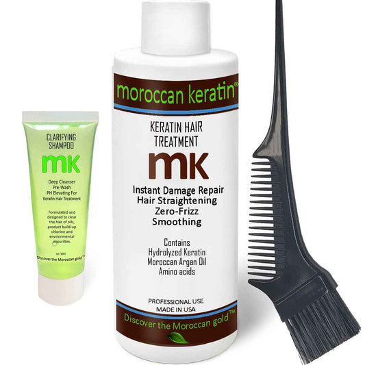 Moroccan Keratin Most Effective Brazilian Keratin Hair Treatment Straightening Complex Blowout Smoothing Natural Organic Results Salon Formula Clarifying Shampoo and Applicator Brush