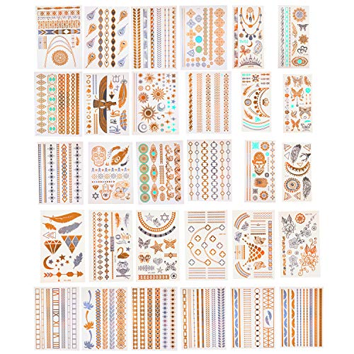 Metallic Temporary Tattoos - 30 Sheets Gold Silver