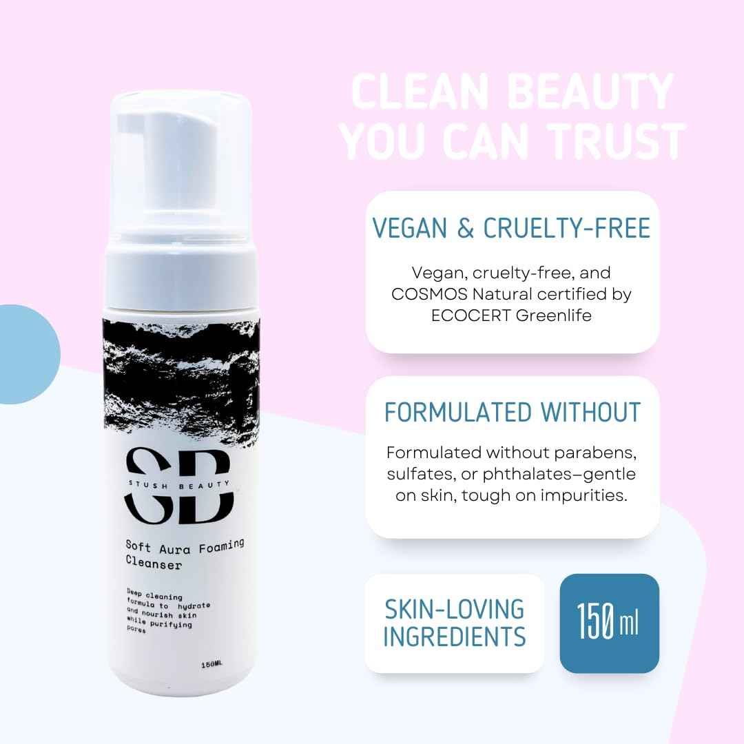 Stush Beauty Soft Aura Foaming Cleanser, Gentle Vegan Face Wash with Rose Water + Chamomile + Lactic Acid, Hydrating for Sensitive Skin & All Skin Types, Sulfate Free, Non-Drying