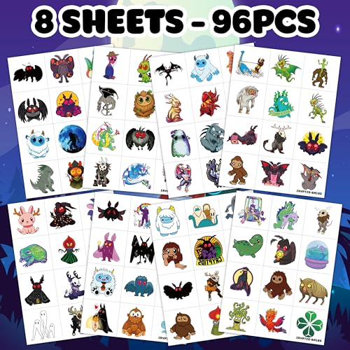 96-Piece Cryptid Temporary Tattoos - Alien, Bigfoot, Mothman