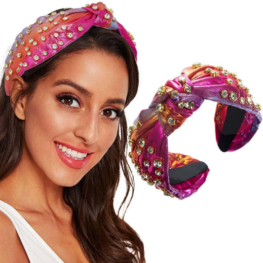 Bouory Colorful Knotted Rhinestone Headbands Crystal Embellished Hairband Wide Sparkly Hair Hoop for Women (Type A)