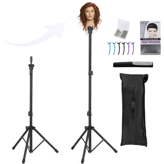 Auroras Mannequin Head Stand, Wig Stand Tripod, Adjustable Wig Head Stand with Carrying Bag, Wig Tripod for Cosmetology Hairdressing Training (Mannequin Head Not Included)