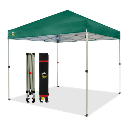 CROWN SHADES 8x8 Pop Up Canopy, Patented Center Lock One Push Instant Popup Outdoor Canopy Tent, Newly Designed Storage Bag, 8 Stakes, 4 Ropes, Silver-coated Forest Green