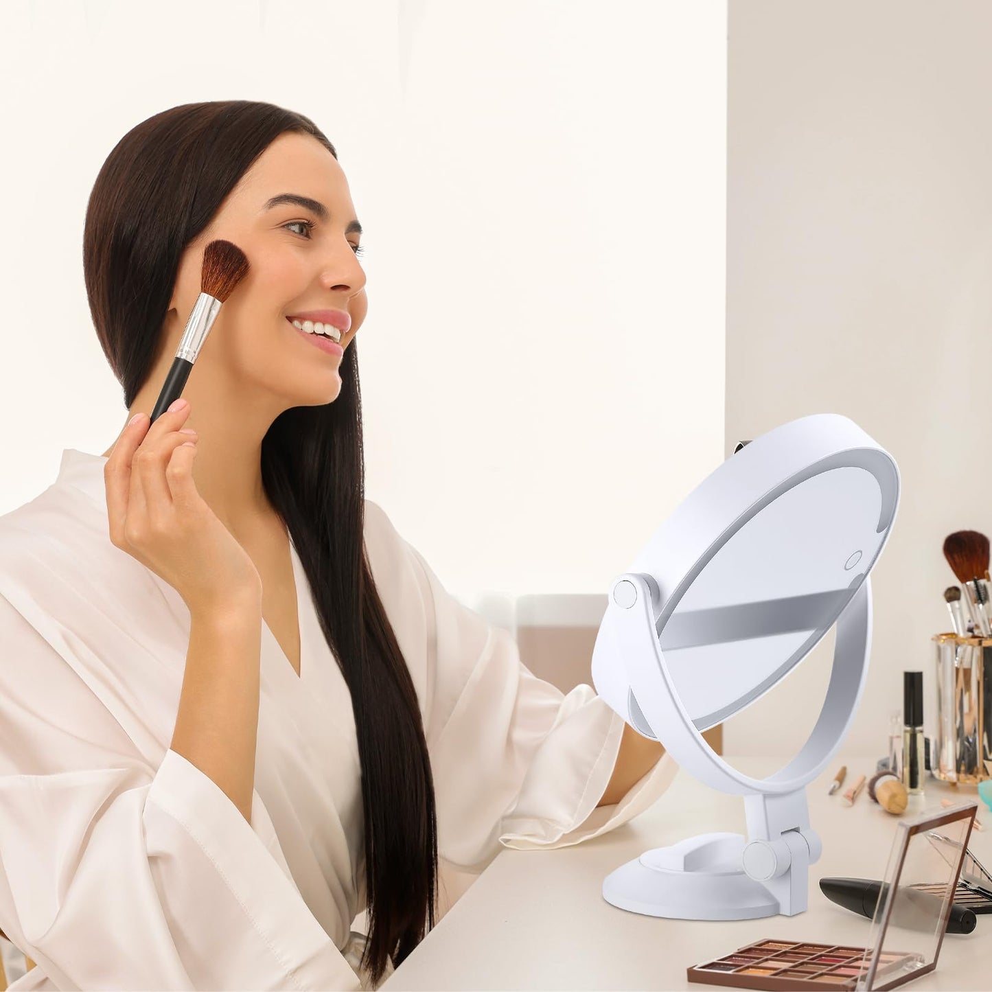 1X 10X Magnifying Shower Mirror with Lights, Rechargeable Lighted Manification Shaving Mirror No Drilling Locking Suction Mount, Double Sided 360° Bathroom Mirror for Men, Tabletop Makeup Mirror