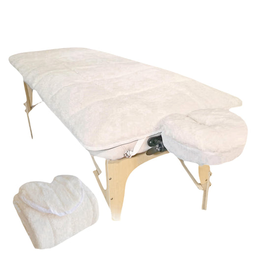 Fleece Massage Tables Cover Set 31"x72", Cozy Quilted Massage Bed Topper, Includes Pad & Face Cradle Cover, Natural, Hypoallergenic, Skin-friendly – Ideal for Spa, Physical Therapy, Home Massage