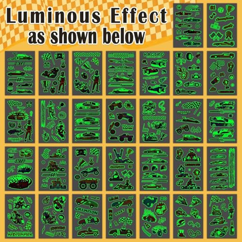 PARTYWIND 265 Styles (30 Sheets) Glow Cars Kids Temporary Tattoos for Boys, Cars Birthday Decorations Party Supplies Favors, Car Tattoo Stickers for Boys Birthday Gifts Games Accessories