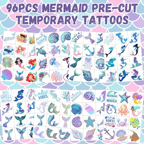 96 Mermaid Temporary Tattoos - Party Favors & Stickers