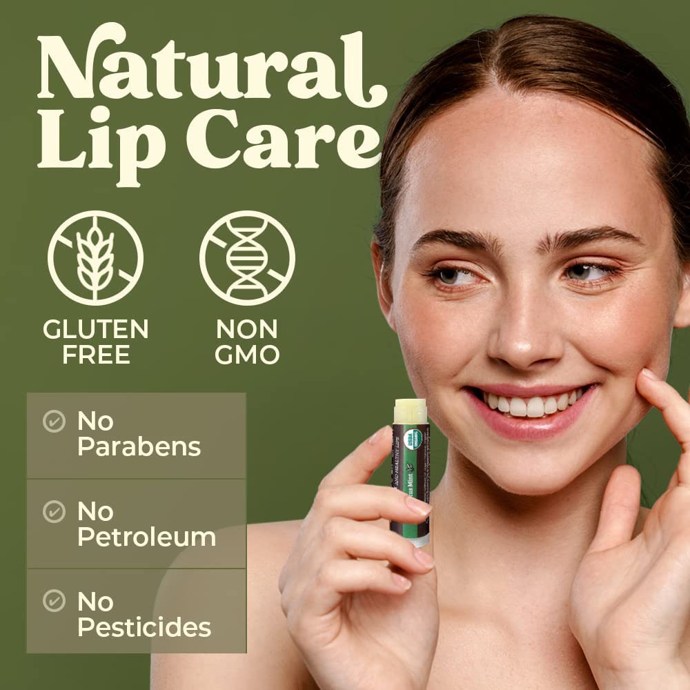 Earth's Daughter USDA Organic Lip Balm 6-Pack - Fruit Flavors, Beeswax, Coconut Oil, Vitamin E - Best Lip Repair Chapstick for Dry Cracked Lips - Moisturizing Lip Care