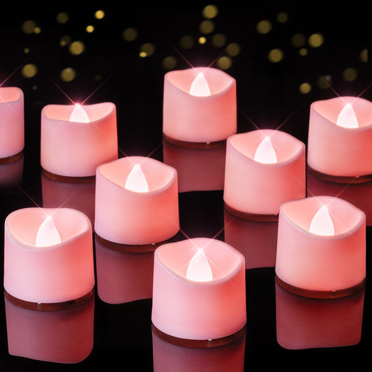 Homemory Pink Tea Lights Candles Battery Operated, 200+Hour Flameless Flickering Fake Electric LED Colored Tealights Candles for Romantic Wedding Decor, Baby Showers, Proposal, Valentine's, 12-Pack