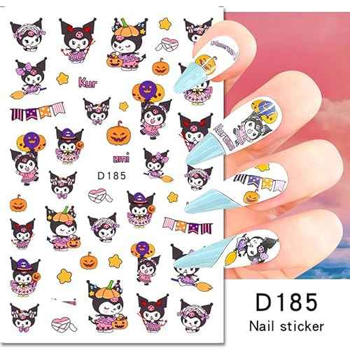6 Sheets Cute Nail Stickers Decals Cartoon Nail Art Stickers 3D Self Adhesive Nail Design Stickers Black Purple Animal Nail Decals for Women Girls and Girls DIY Manicure Tips Cartoon Nail Decoration