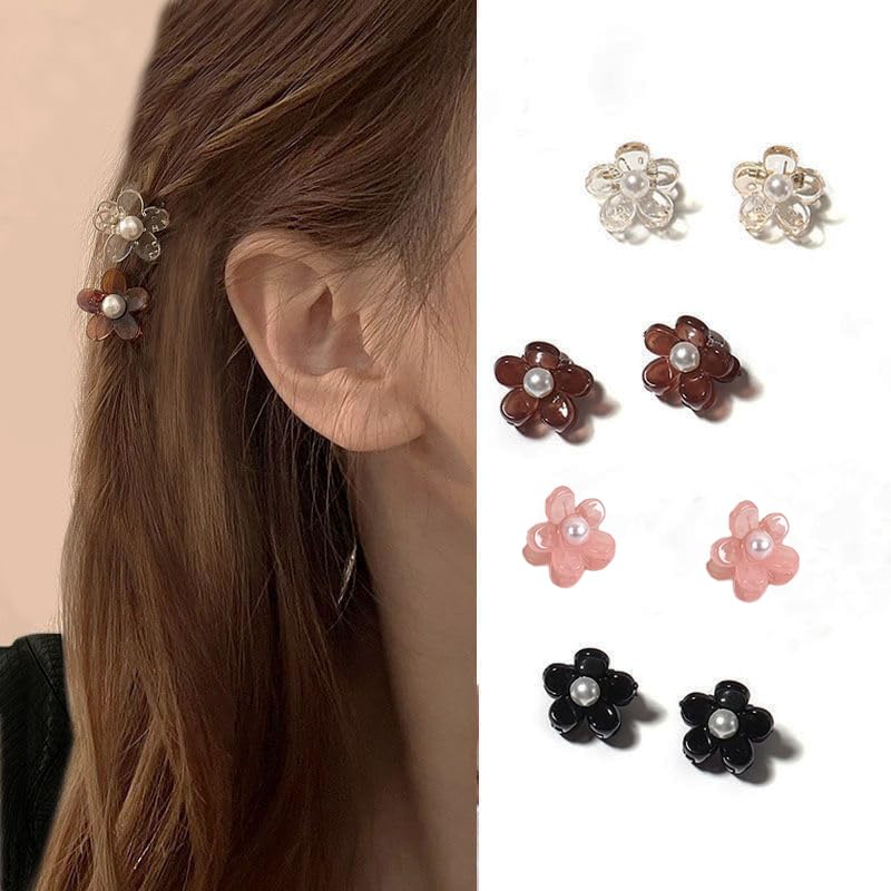 20 PCs Mini Crystal Claw Hair Clips for Short, Thick, or Thin Hair - Pearl Flower Accessories for Toddler Girls and Women