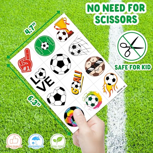 96 PCS Soccer Sports Pre-Cut Temporary Tattoos for Kids | Super Cute Soccer Themed Birthday Party Favors, Supplies, Decorations, Fake Tattoo Stickers (Soccer Tattoos)