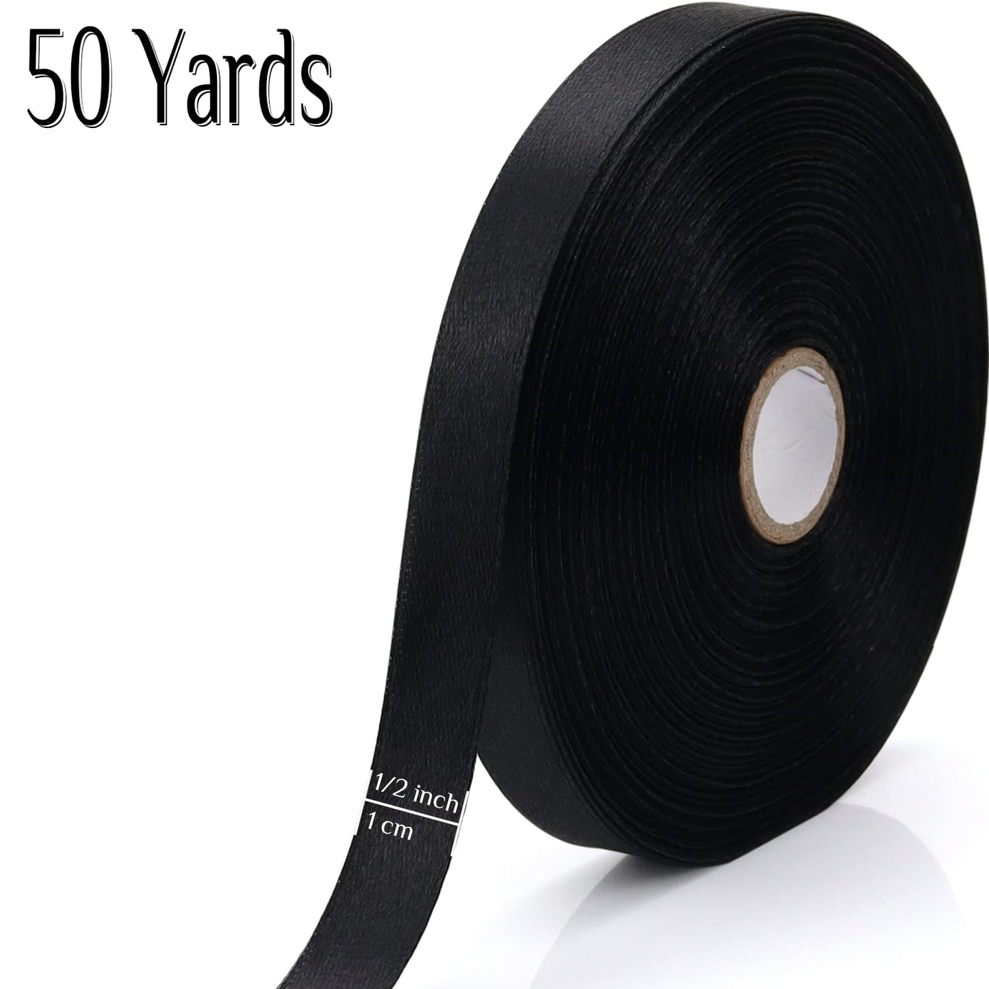 Nsilu 1/2 inch, Black Ribbon for Gift Wrapping 50 Yards Perfect Wedding Party Wreath Sewing DIY Hair Accessories Decoration Floral Hair Balloons Other Projects