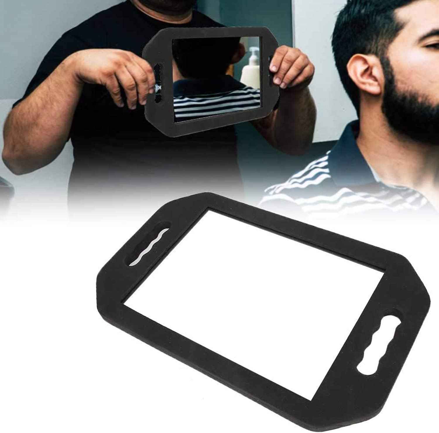 Rimoleur Large Rectangular Hand Mirror with Double Handle, Salon-Grade, Black Foam Frame, 16"L x 9.8"W, Floor Mount, Modern Style