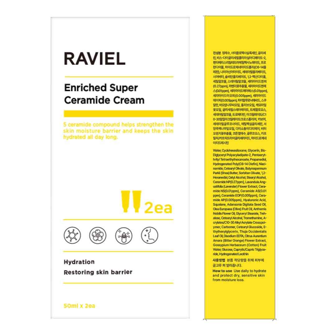 RAVIEL Enriched Super Ceramide Cream | Skin Barrier moisturizer | Hydrating Nourishing with Hyaluronic Acid, Niacinamide for Sensitive skin | Korean skin care (1.69Fl. Oz, Pack of 2)
