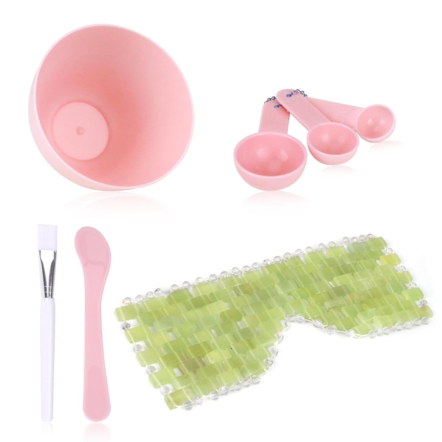 LazyGa Face MaskMixing Bowl Set - Beauty and Skin Care Set 7pcs,Natural Jade eye mask - and Silicone Mask Mixing Tools Kit for Mixing Clay Mask(Pink)