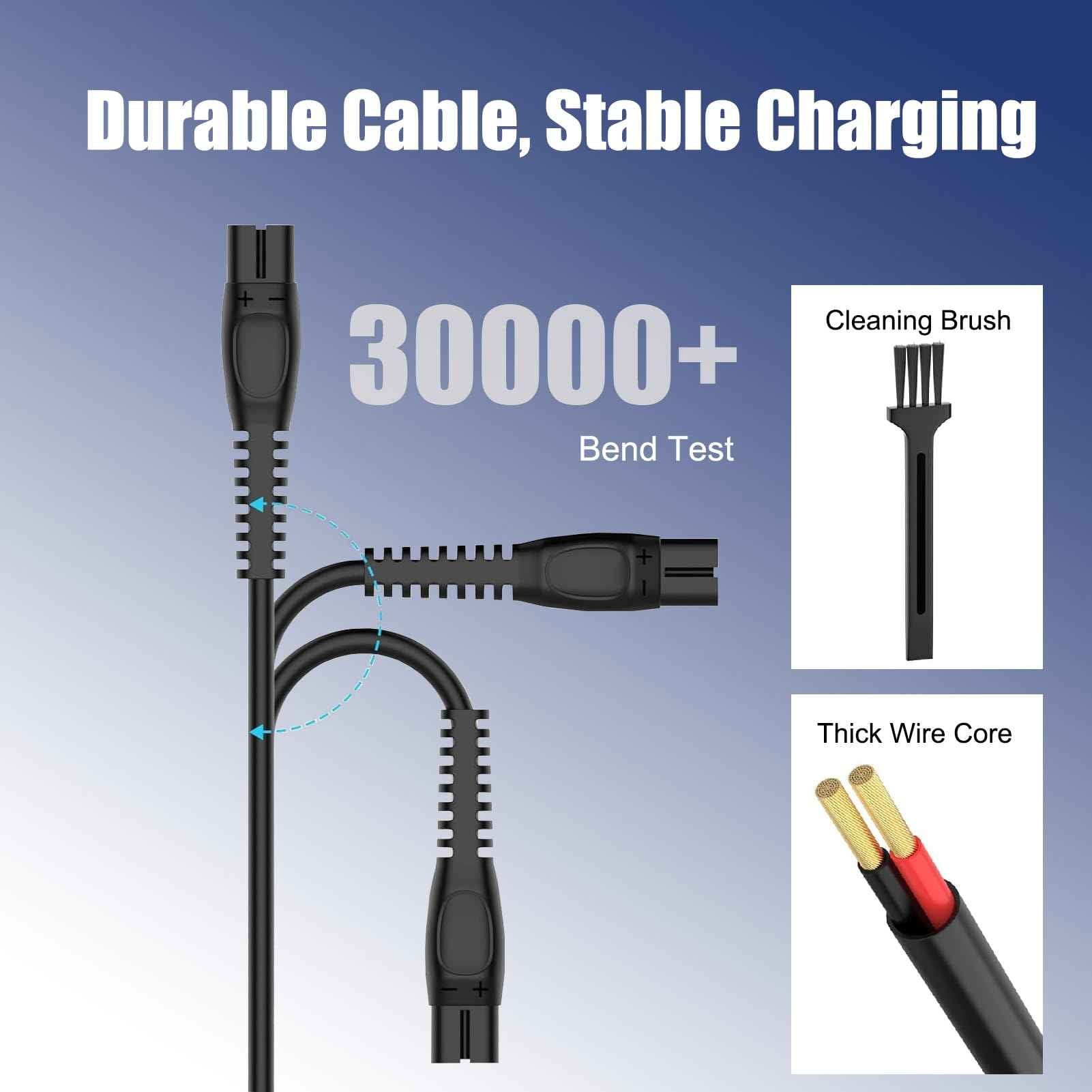 AZJCKEW 5V USB Charger Cable Compatible with for Philips Norelco One Blade 360 Newer Model QP2834 QP2724 MG9525 MG9510 QP1324 QP1424 QP1924 QP4530 One Blade Series Electric Shaver Razor, Brush+2-Pack