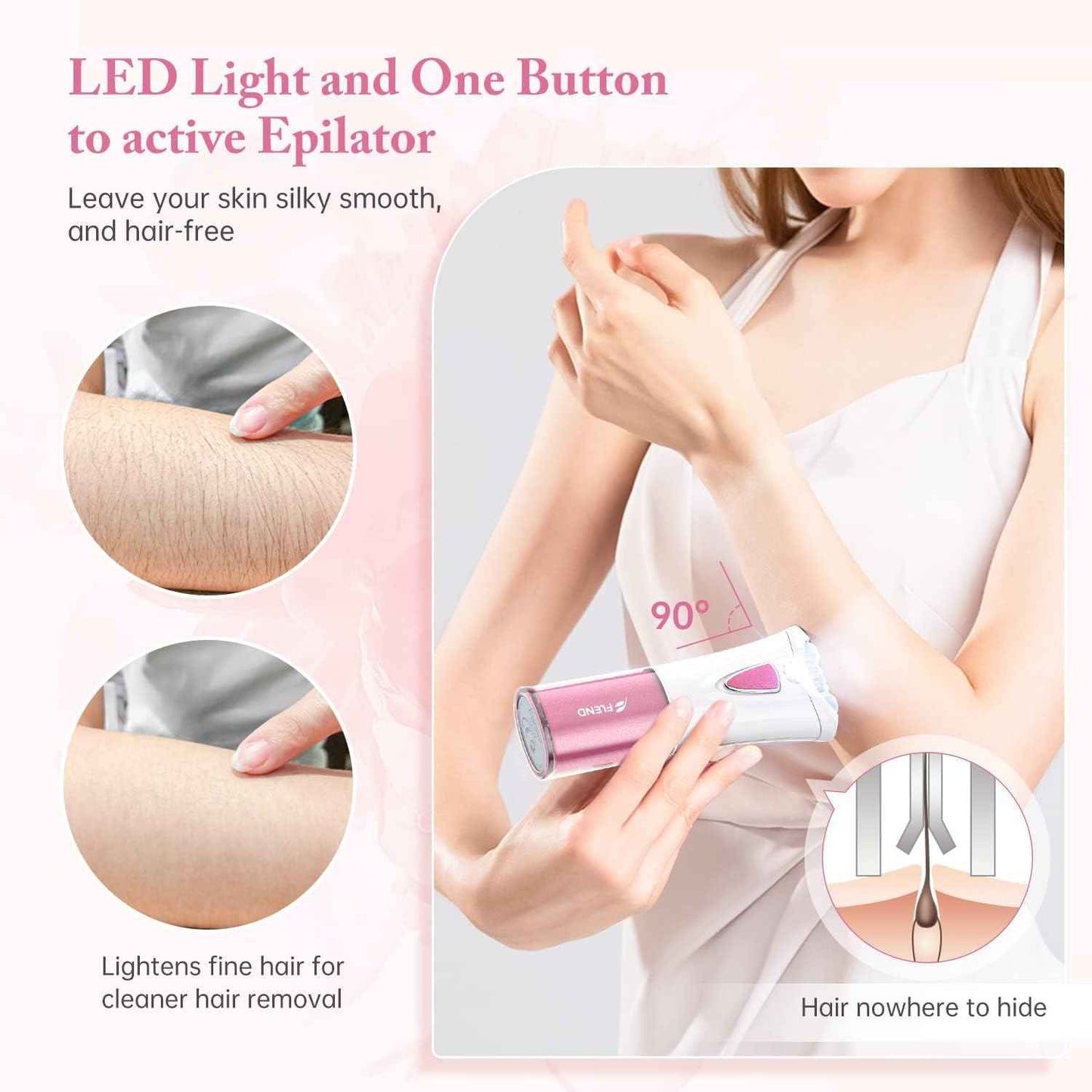 Mini Epilator, Facial Hair Remover for Women, Full Body Smooth Glide Epilator, Portable Electric Lady Shaver for Face, Armpits, Arms, Bikini, and Legs, with 9-Tweezers with LED for Precision