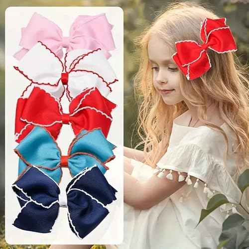 12PCS 5 Inch Hair Bows for Girls Alligator Clips Grosgrain Ribbon Unicorn Rainbow Big Bows Clips Hair Barrettes Accessories for Little Girls Kids Toddlers Teens