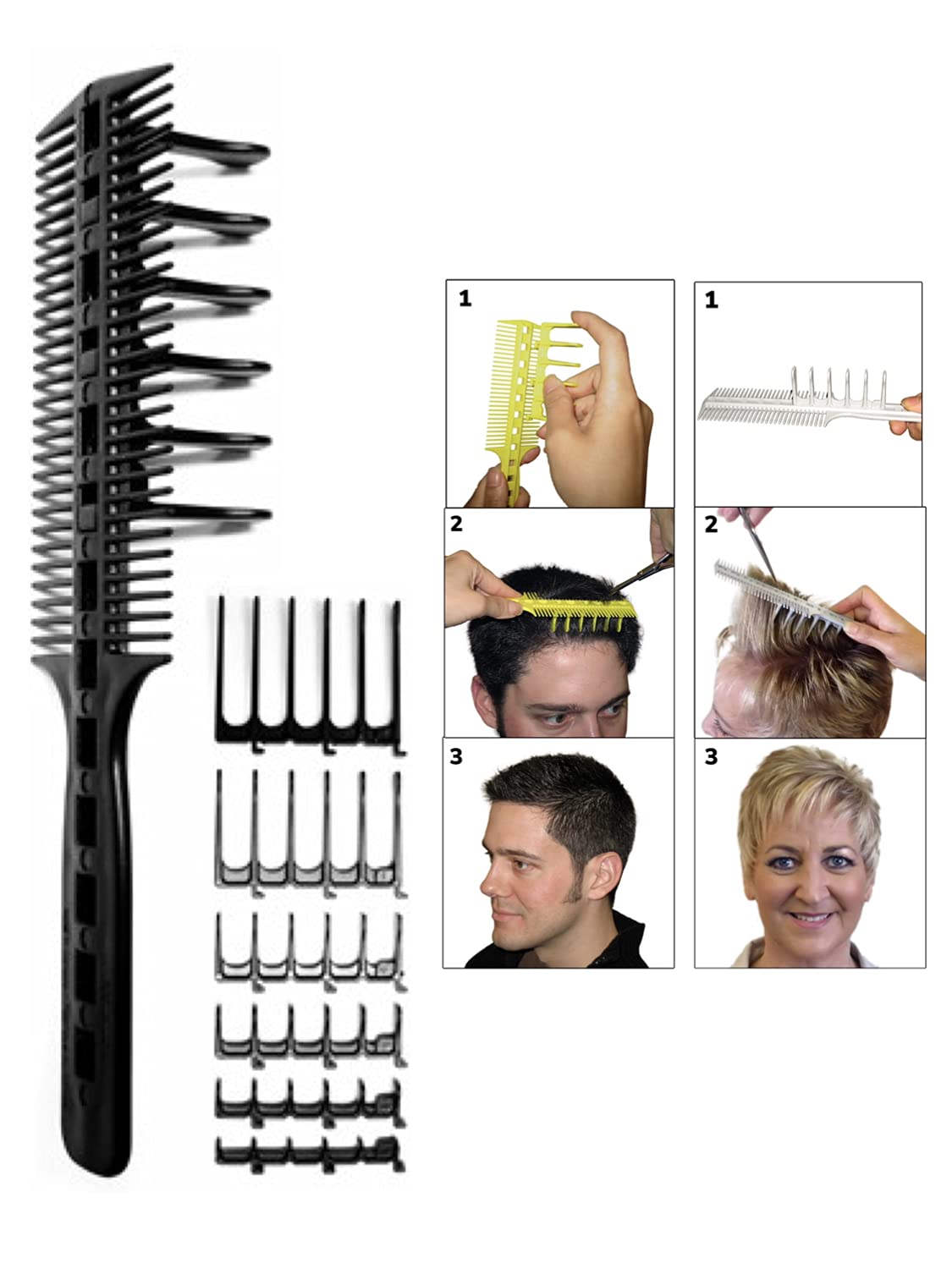 CombPal Scissor Clipper Over Comb - Barber Home Haircutting Guide Set (Classic Set, Gray)