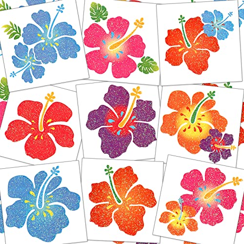 Kathfly 180 Pcs Hibiscus Temporary Tattoos Glitter Flower Stickers