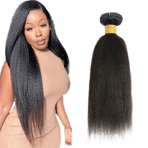 1B Kinky Straight Bundles Human Hair 32 Inch Natural Black Yaki Straight Bundle Human Hair Extensions Unprocessed Virgin Remy Hair 1 Bundle 50 Gram Per Bundle For Women