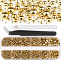 Belleboost Gold Flatback Pearls for Nails - 6 Sizes Nail Art Kit with Tools