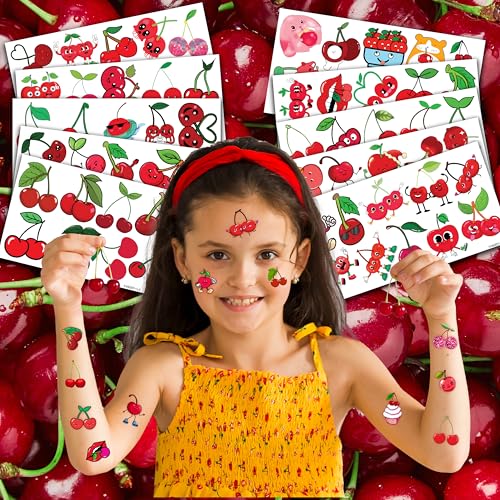 100 PCS Cherry Temporary Tattoos for Kids | Party Favors