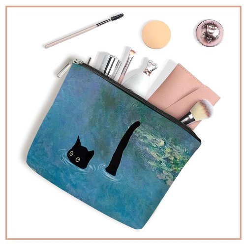 FTIRPW Funny Cat Makeup Bags for Women - Cute Black Cat Themed Gifts for Girls - Funny Travel Cosmetic Bag Zipper Pouch for Daughter Sister Bestie