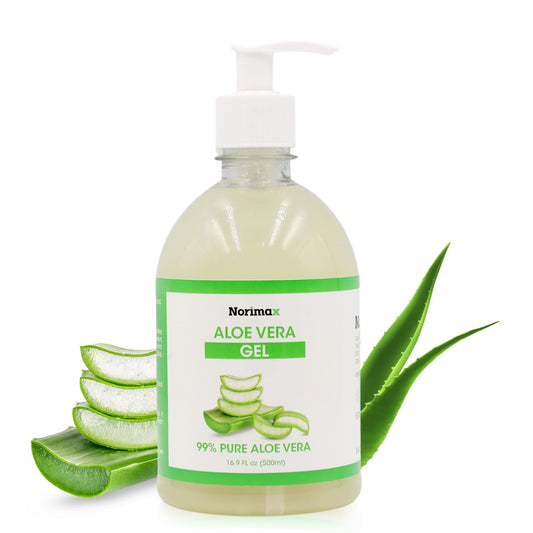 Norimax Natural Aloe Vera Gel for Hair, Scalp, Face, Dry Skin, Sunburn, & Sensitive Skin - Cold Pressed, Vegan, Unscented - Soothing Aloe Face Moisturizer (16.9 oz.)